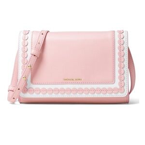 Michael Kors Analise Pink Leather Blossom White Med Messenger Crossbody Bag